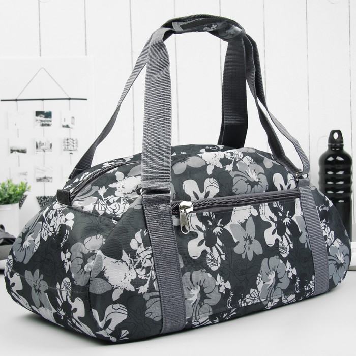 Сумка спортивная "Роза", для фитнеса, отдел на молнии, наружный карман, цвет серый/белый