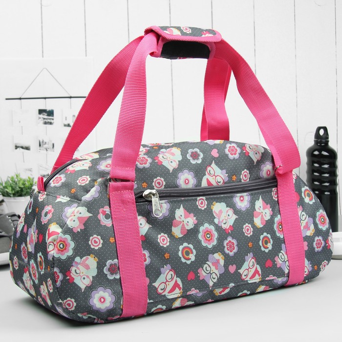 Сумка спортивная "Совы в очках", для фитнеса, отдел на молнии, наружный карман, цвет серый