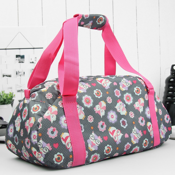 Сумка спортивная "Совы в очках", для фитнеса, отдел на молнии, наружный карман, цвет серый