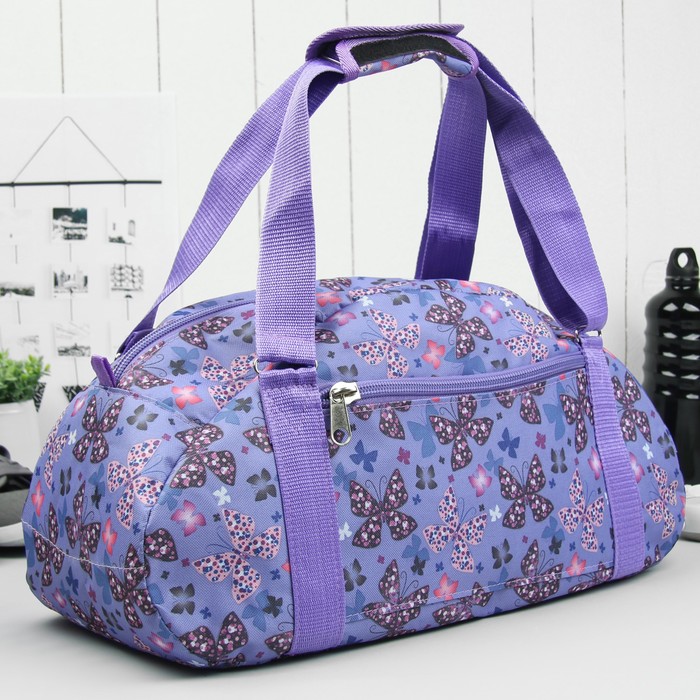 Сумка спортивная "Бабочки", для фитнеса, отдел на молнии, наружный карман, цвет сиреневый
