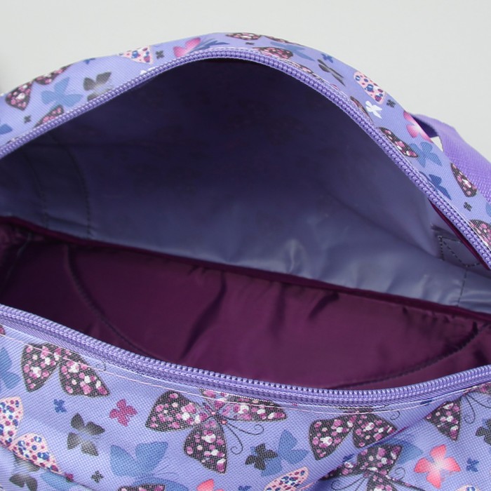 Сумка спортивная "Бабочки", для фитнеса, отдел на молнии, наружный карман, цвет сиреневый