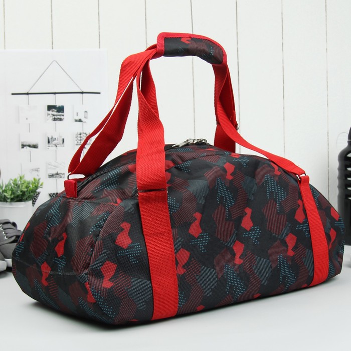 Сумка спортивная "Ромб", для фитнеса, отдел на молнии, наружный карман, цвет чёрный/красный