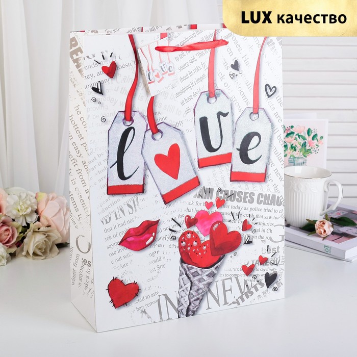 Пакет подарочный "Любовь", люкс, 26 х 10 х 32 см
