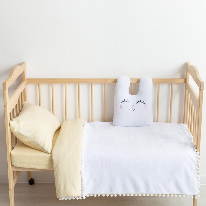 Плед-одеялко с бомбошками "Крошка Я" белый, р-р 110 х 90 см, 100% п/э, велсофт