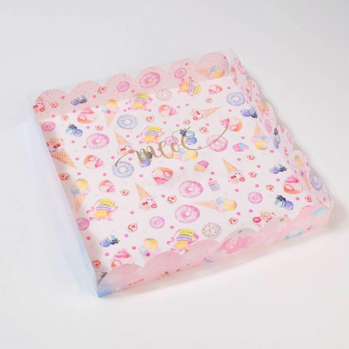 Коробка для кондитерских изделий с PVC крышкой «Вкусности», 35 х 35 х 6 см