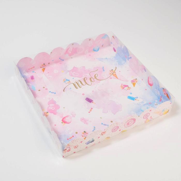 Коробка для кондитерских изделий с PVC крышкой «Вкусности», 35 х 35 х 6 см