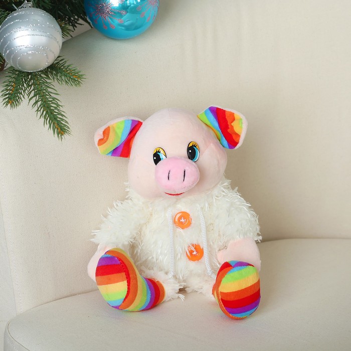 Мягкая игрушка "Свинюшка с капюшоном в цветных гольфиках" 21 см