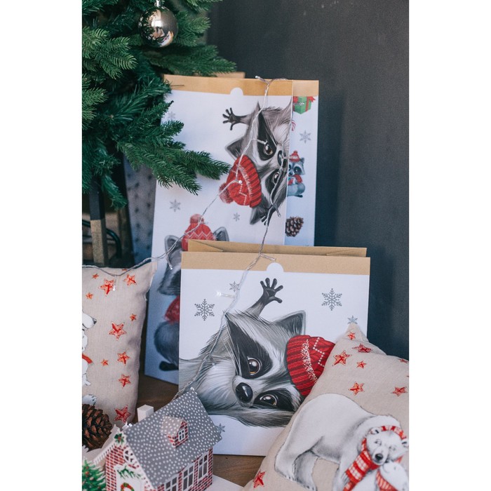 Пакет крафтовый «Зимние забавы», 32 х 64 х 16 см