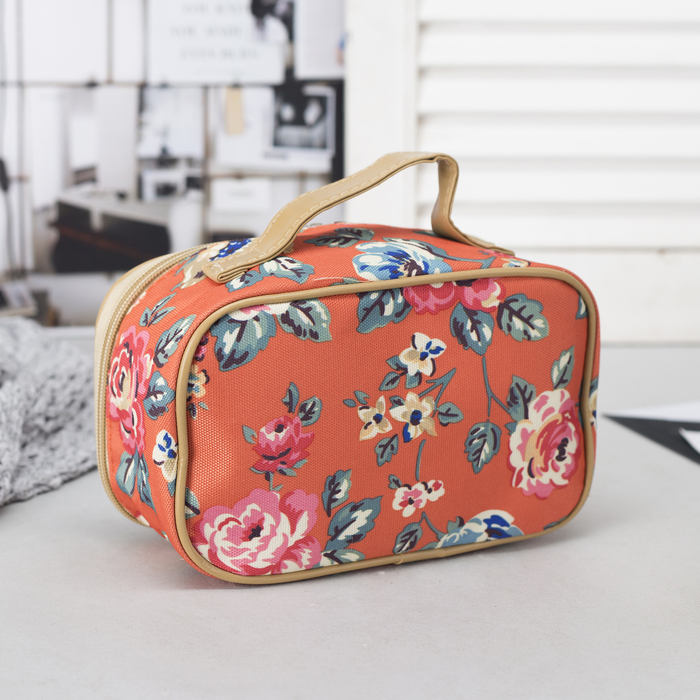 Косметичка-сундук "Цветение", отдел на молнии, зеркало, цвет оранжевый/цветы