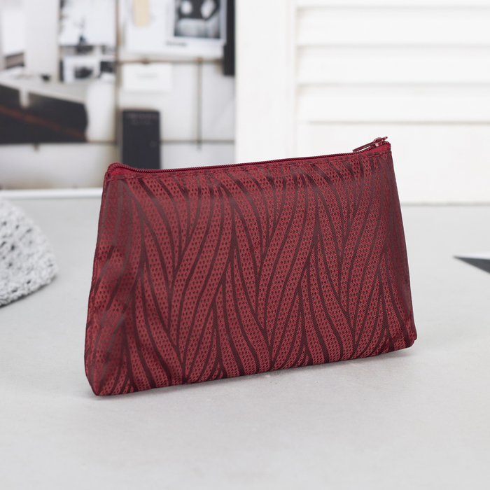 Косметичка простая "Листья", отдел на молнии, цвет бордовый