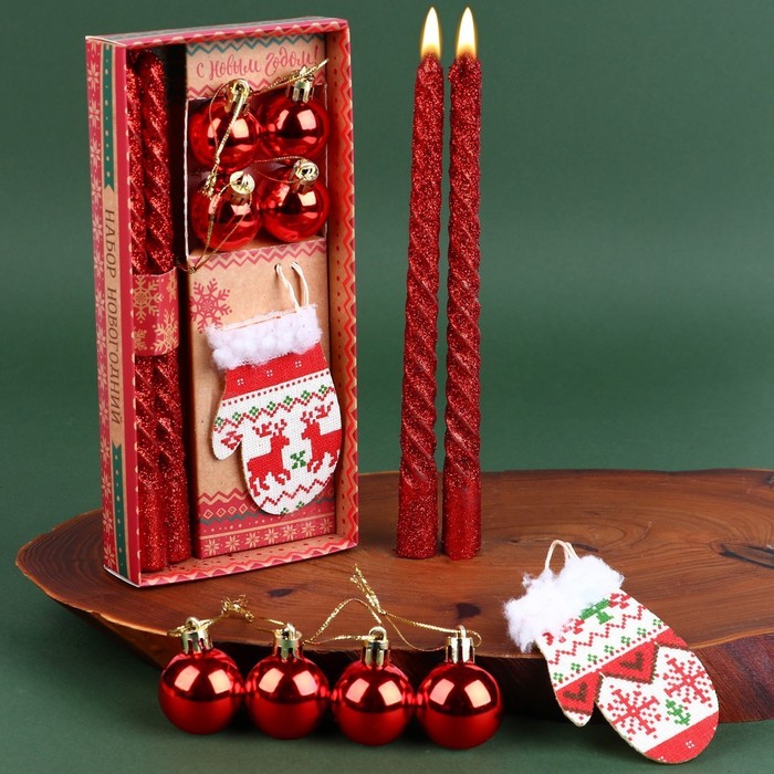 фото Набор высоких свечей с декором «чудес в новом году!», 9,5 х 20 см зимнее волшебство