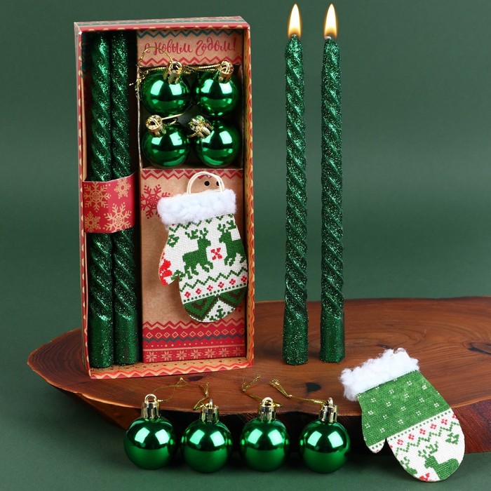 фото Набор высоких свечей новогодних с декором «с новым годом!» зимнее волшебство