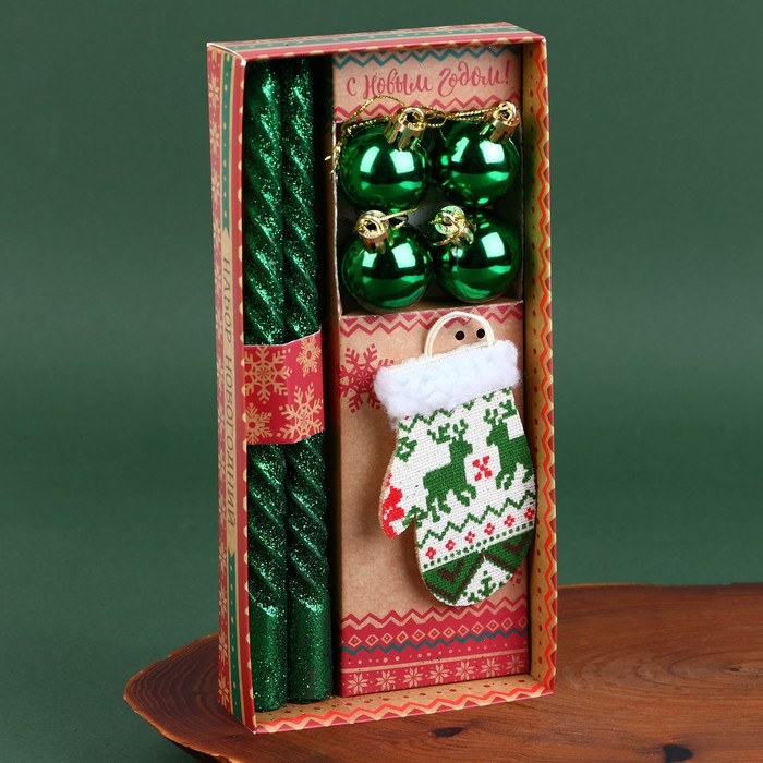 фото Новогодние витые свечи с декором «с новым годом!», набор зимнее волшебство