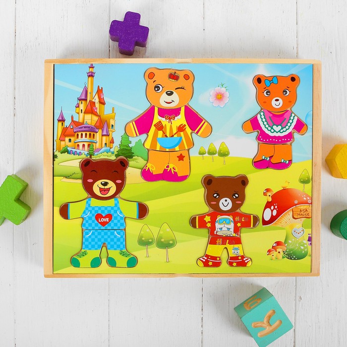 Пазл в коробке "Мишки на прогулке", 4 фигурки