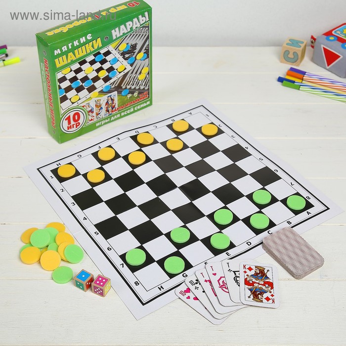 

Настольная игра 3 в 1: шашки, нарды, игральные карты, микс