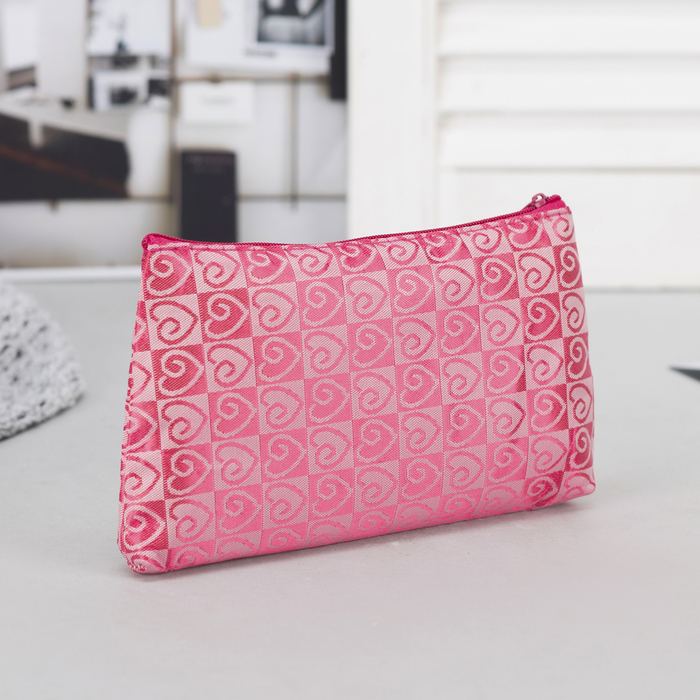 Косметичка простая "Сердечки", отдел на молнии, цвет розовый