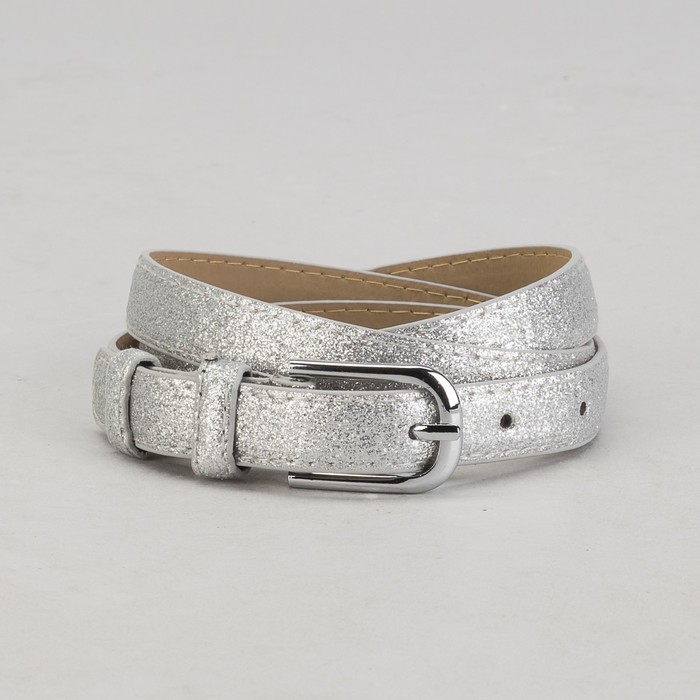 Ремень женский, блеск, гладкий, пряжка металл, ширина - 2 см, цвет серебристый