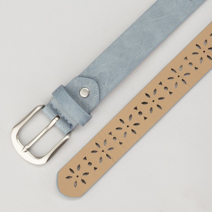 Ремень женский, пряжка матовый металл, ширина - 3 см, цвет голубой