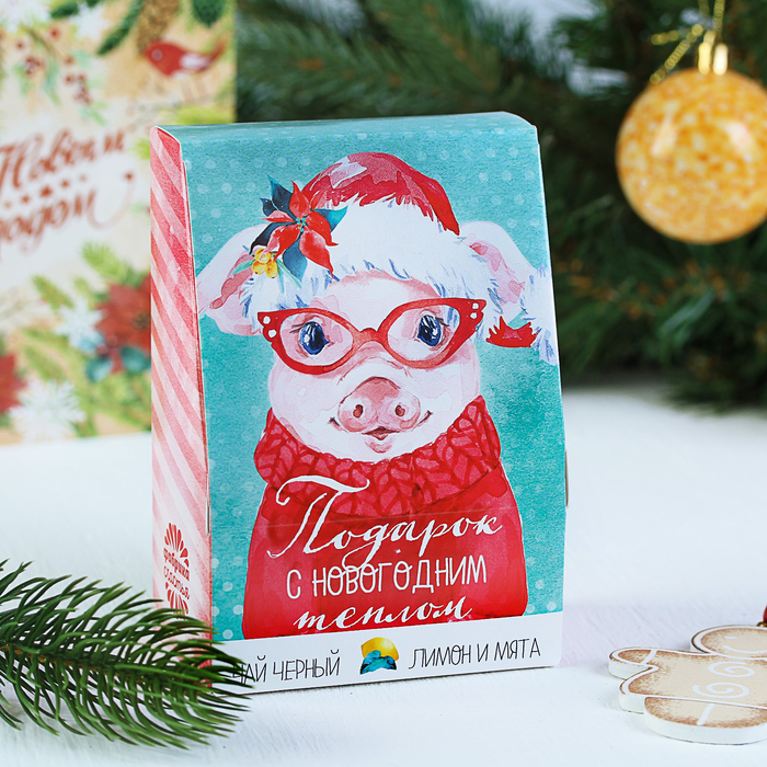 Чай чёрный в домике "Подарок с новогодним теплом" 100 г лимон и мята