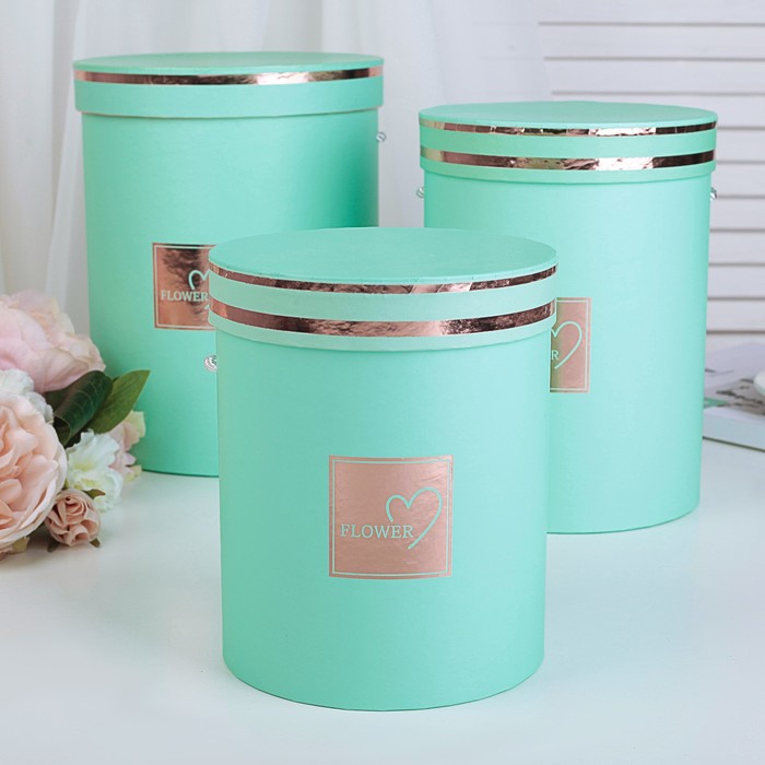 Набор коробок 3в1, бирюзовый, 18,5 х 18,5 х 24 - 14,5 х 14,5 х 17,5 см