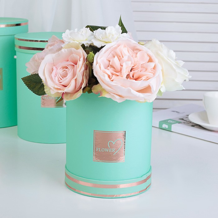 Набор коробок 3в1, бирюзовый, 18,5 х 18,5 х 24 - 14,5 х 14,5 х 17,5 см