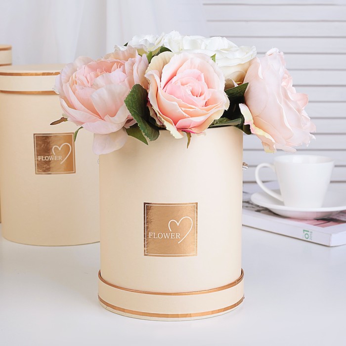 Набор коробок 3в1, бежевый, 18,5 х 18,5 х 24 - 14,5 х 14,5 х 17,5 см