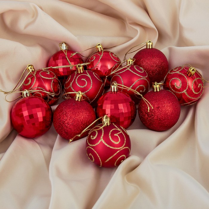 Набор шаров пластик d-5,5 см 12 шт "Перелив" красный