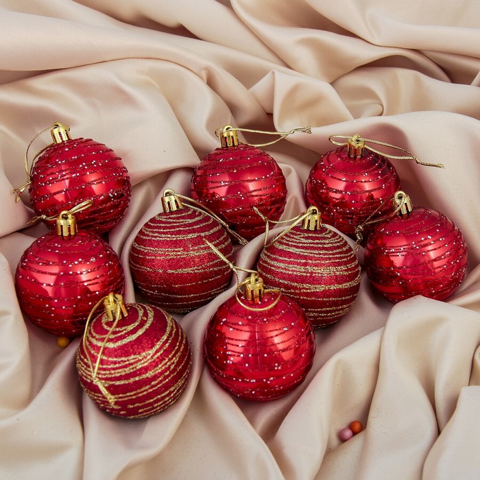 Набор шаров пластик d-6 см 9 шт " Айола" красный