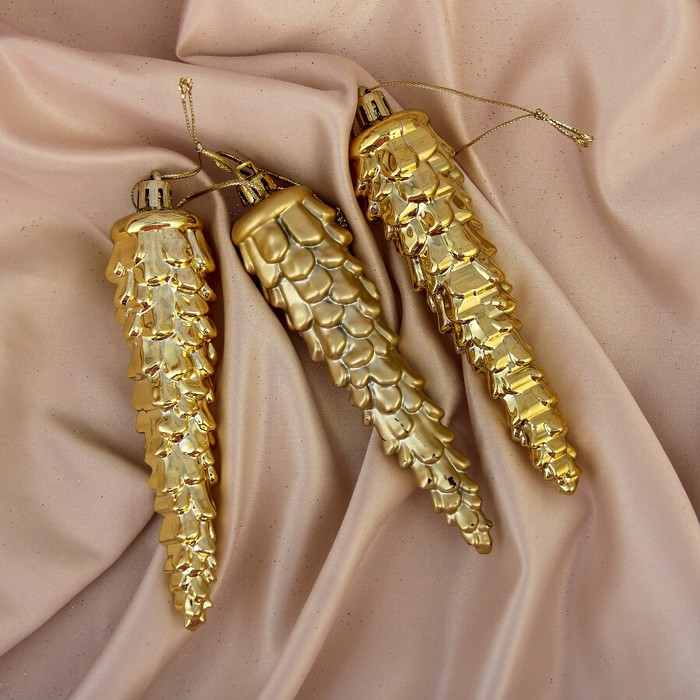 Набор украшений пластик 3 шт 12*3 см шишка-сосулька золото