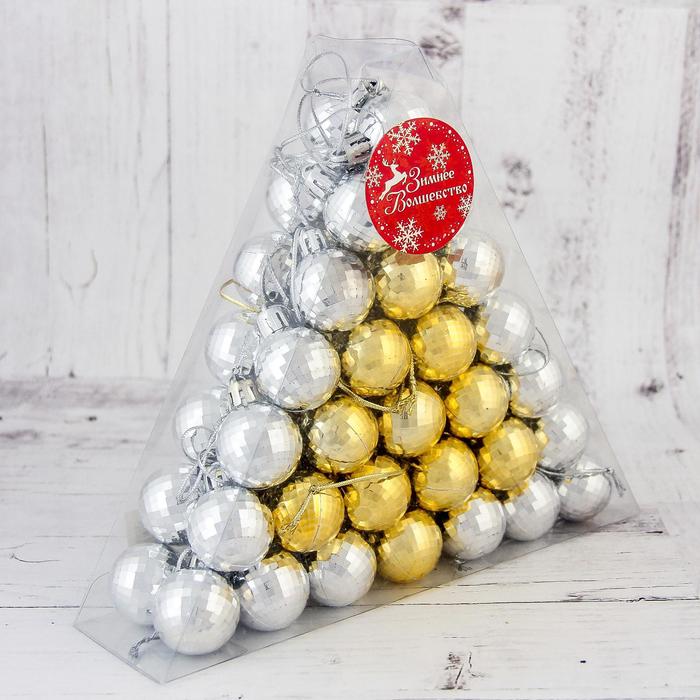 фото Набор шаров пластик d-3 см, 56 шт "треугольник" золото серебро зимнее волшебство