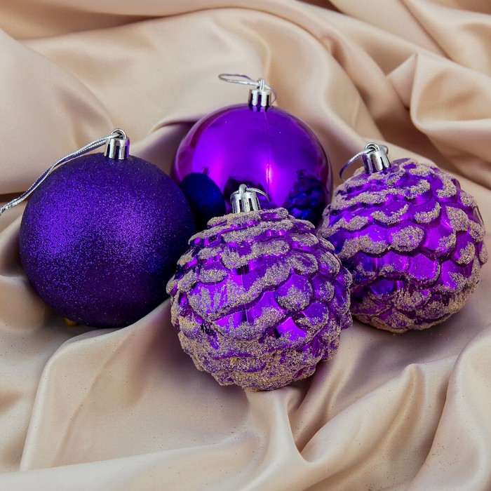 Набор шаров пластик d-7,5 см 4 шт "Сюрприз" фиолет