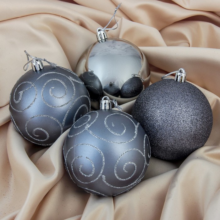 Набор шаров пластик d-7,5 см 4 шт. "Сюрприз", серый