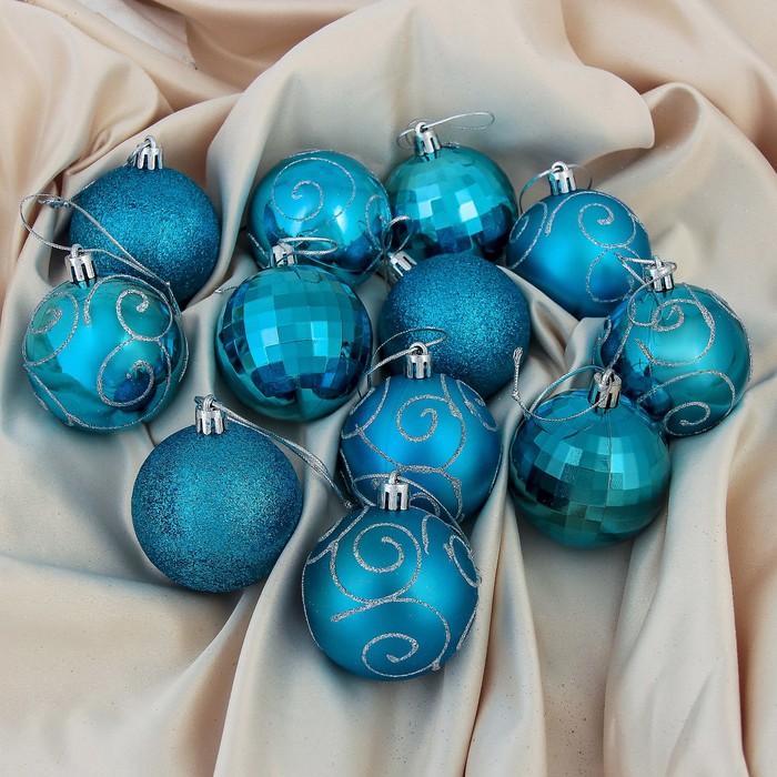 Набор шаров пластик d-5,5 см 12 шт "Перелив" синий