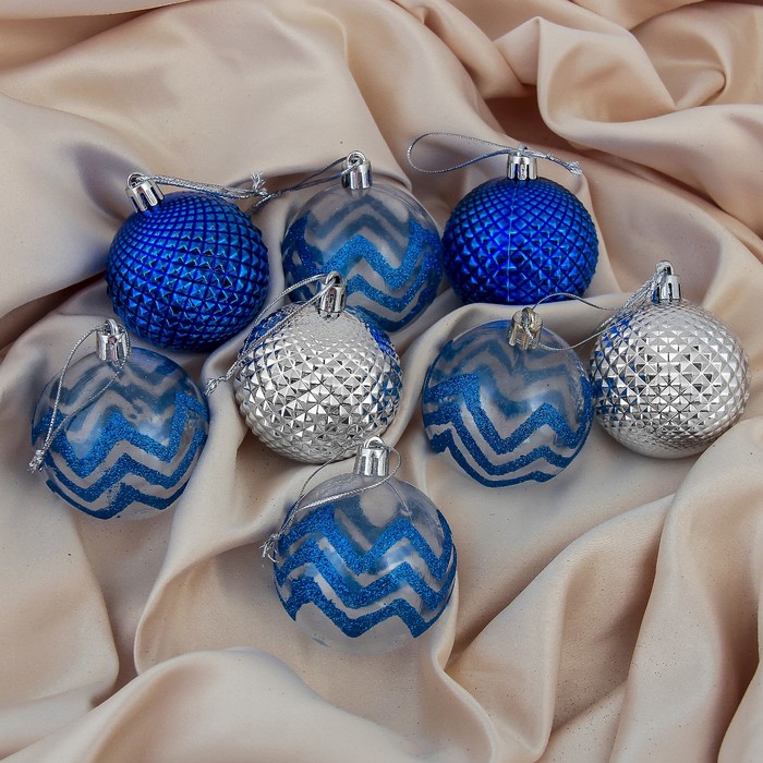 Набор шаров пластик d-6 см 9 шт " Айола" волна синий