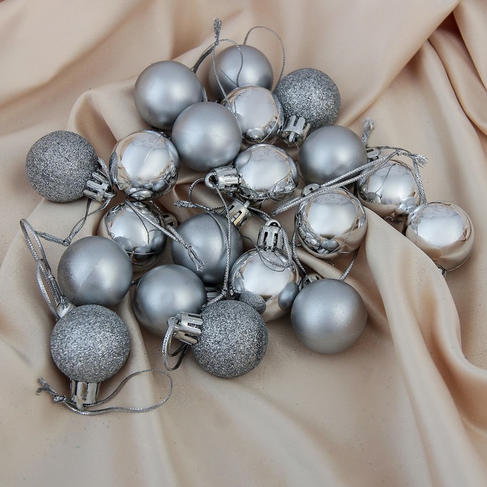 Набор шаров пластик d-3 см 20 шт "Перелив" серебро