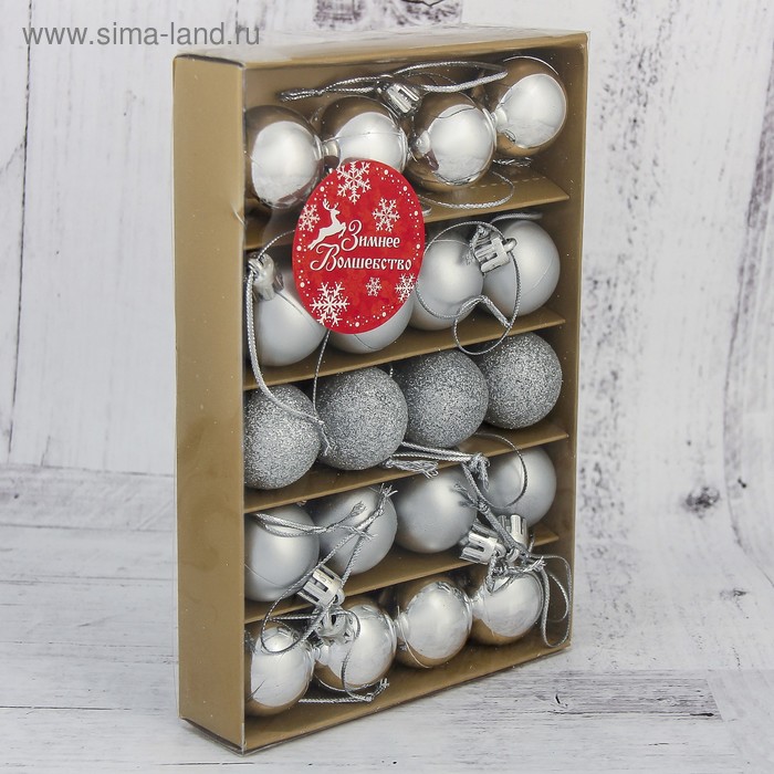 фото Набор шаров пластик d-3 см, 20 шт "перелив" серебро зимнее волшебство