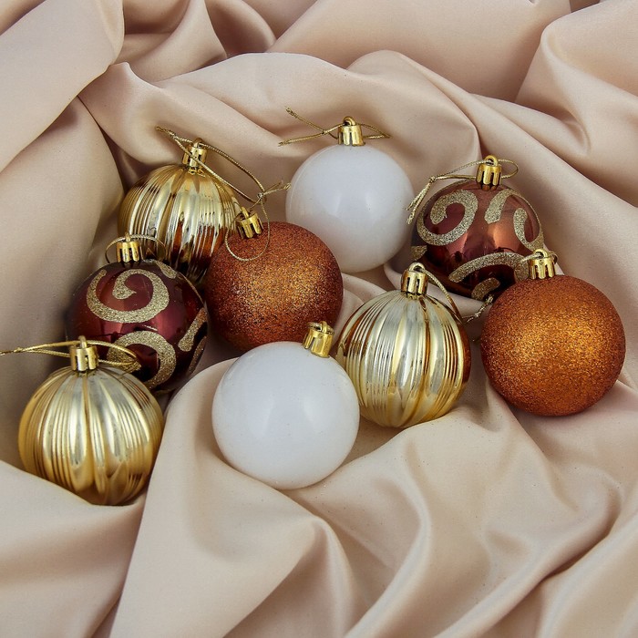 Набор шаров пластик d-6 см 9 шт " Айола" золотой микс