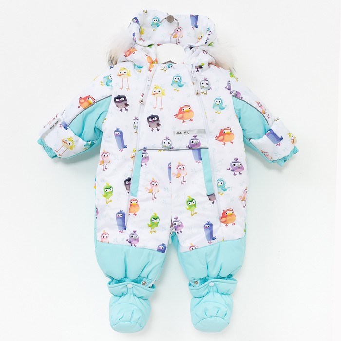 Комбинезон-конверт "трансформер", рост 68 см, цвет белый/бирюзовый, принт птицы