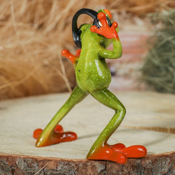 Сувенир полистоун "Лягушка аудиоман" 13х13х5 см