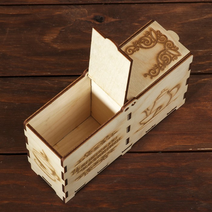 Коробочка для чай. пакет."Приятного чаепития"из фанеры,наб.8 дет.16,5х5х10см неокр.(ПШК-044)