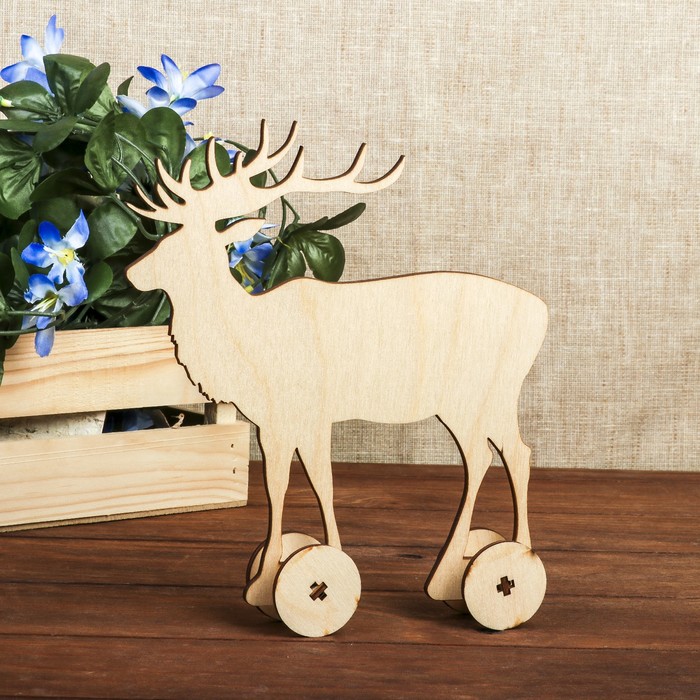 Фигурка для декора «Олень на колёсах» из фанеры, в наборе 9 деталей