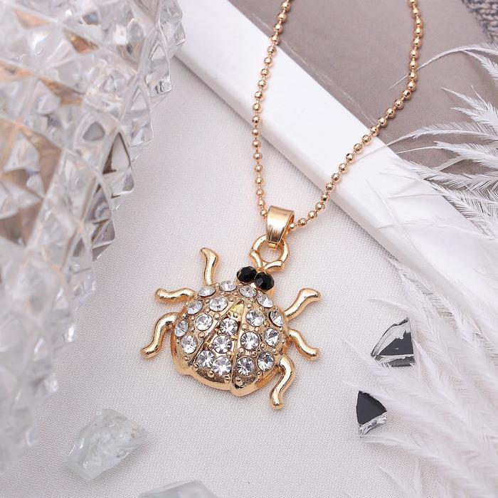 Кулон "Божья коровка", цвет белый в золоте, 40 см