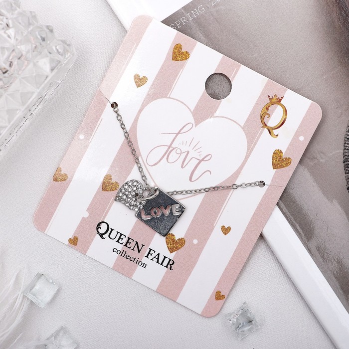 Кулон "Сердце" love, цвет белый в серебре, 40 см