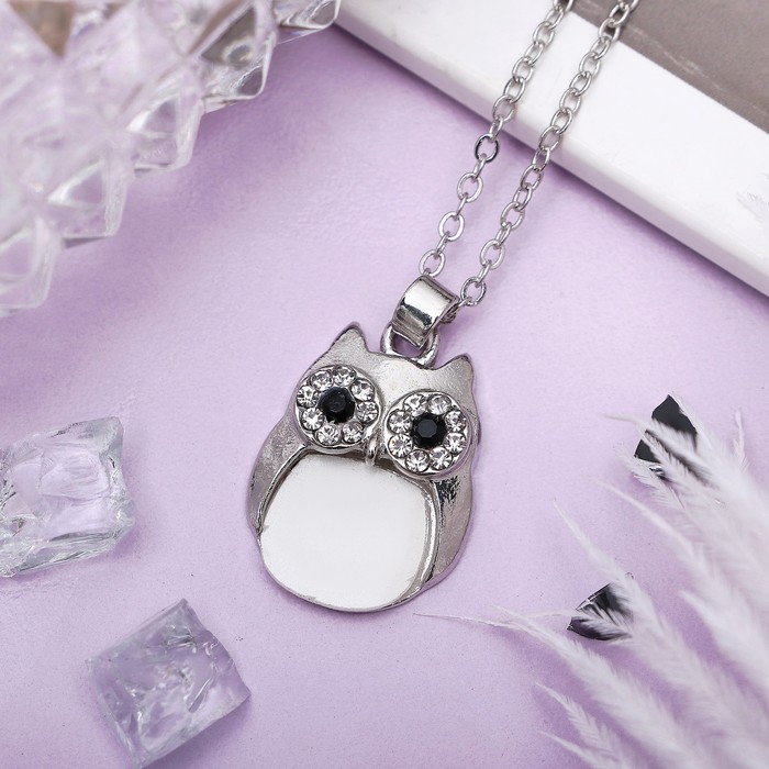 Кулон "Сова" круглая, цвет чёрно-белый в серебре, 40 см