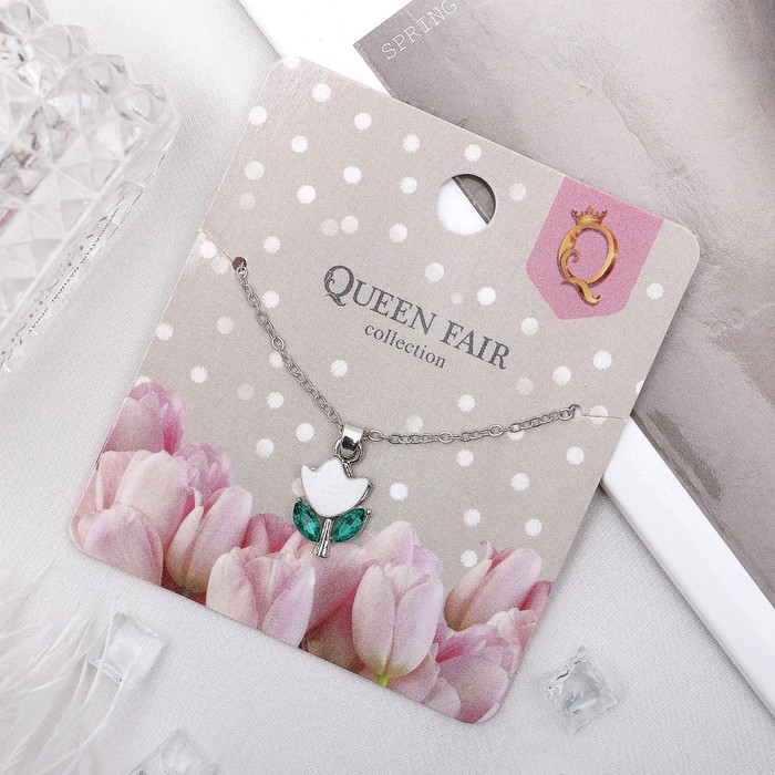 Кулон "Цветок" подснежник, цвет бело-зелёный в серебре, 40 см