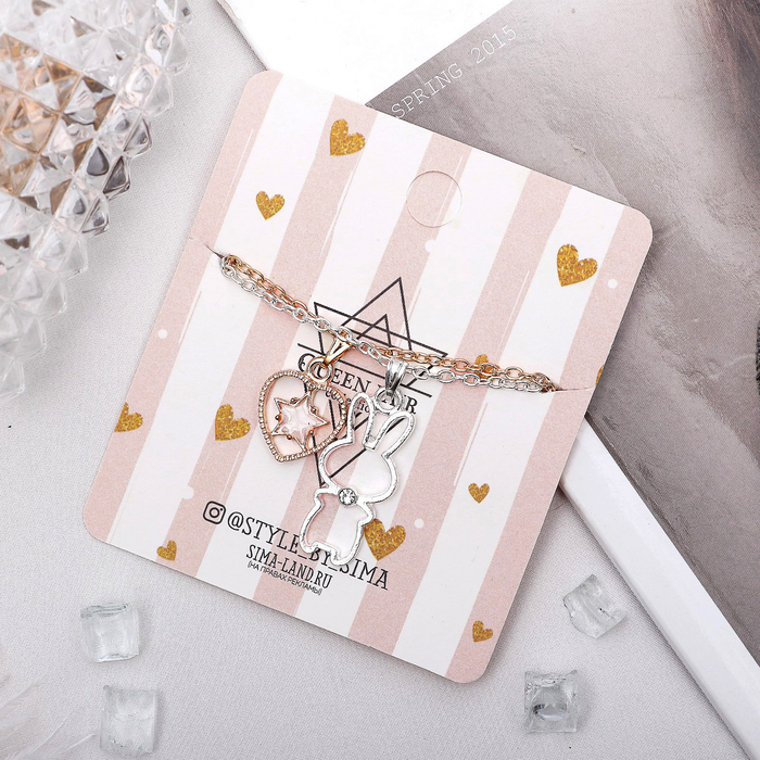 Кулон "Дуэт" сердце с зайчиком, цвет серебряно-золотой, 40 см