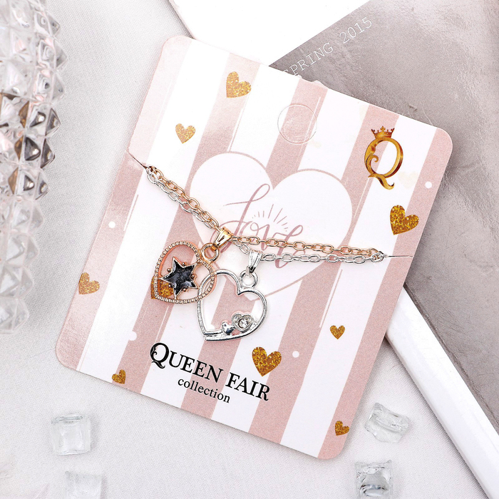 Кулон "Дуэт" сердечки, цвет серебряно-золотой, 40 см