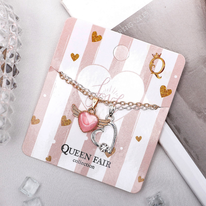 Кулон "Дуэт" ангел, сердечки, цвет серебряно-золотой, 40 см