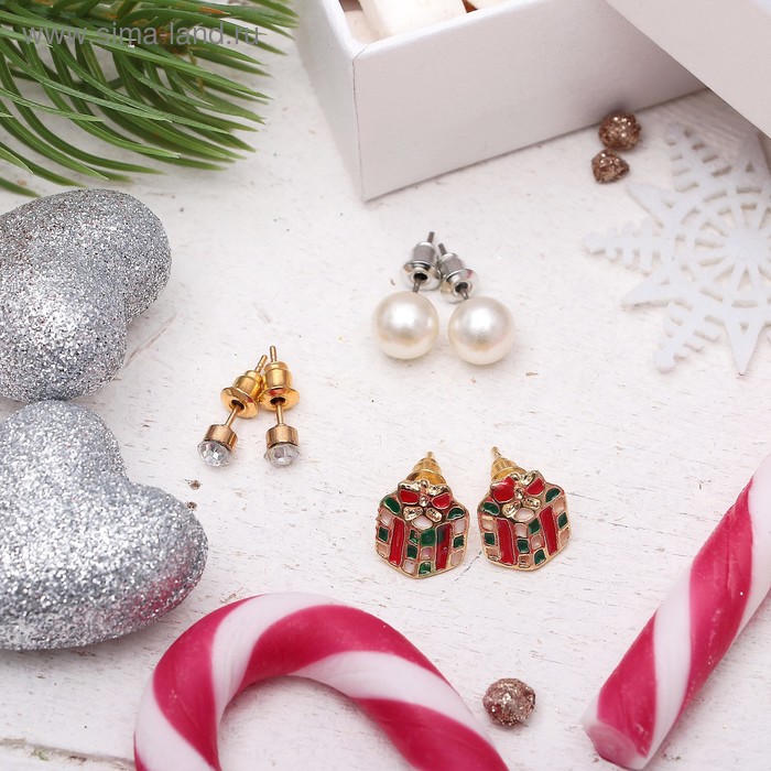 

Пусеты 3 пары "Новогодние" подарок, цветные