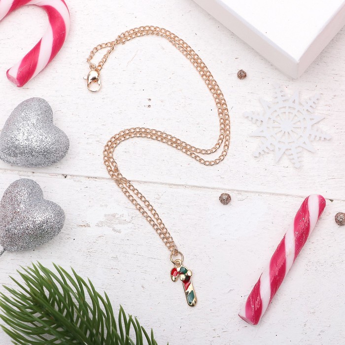 Кулон "Новогодний" леденец, цвет красно-зелёный в золоте, 45 см